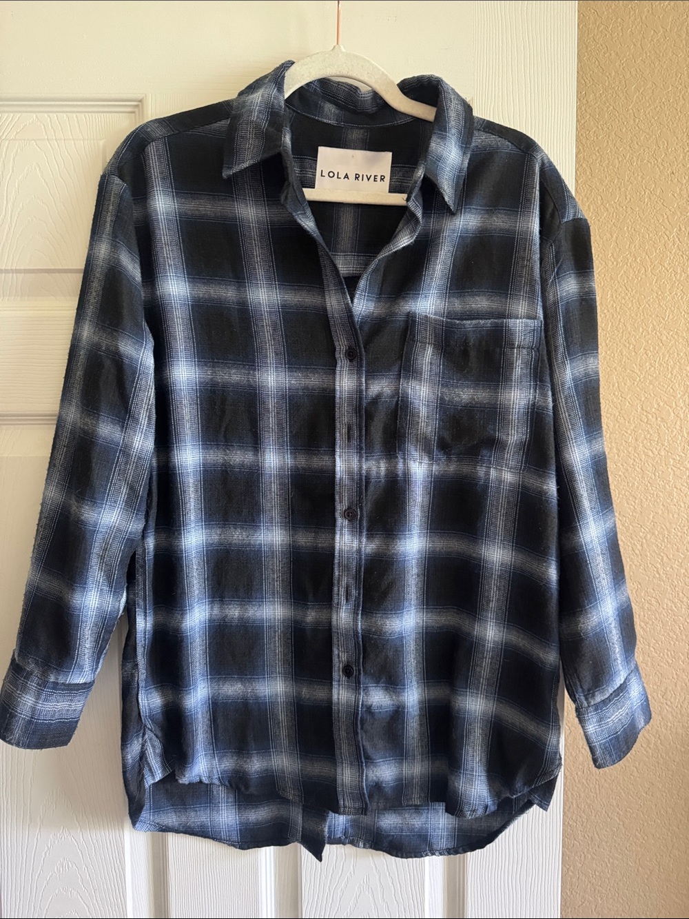 Lola River Women's Blue Plaid Button-Down Shirt